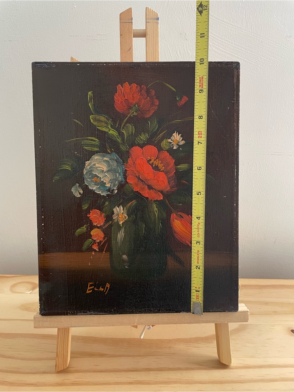 Vintage Original Floral Oil Painting Dark Moody Chiaroscuro Still Life 8"x10" - Picture 9 of 10
